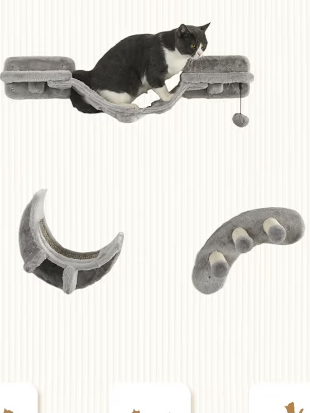 Plush Wall-Mounted Cat Climbing Shelf - Gray